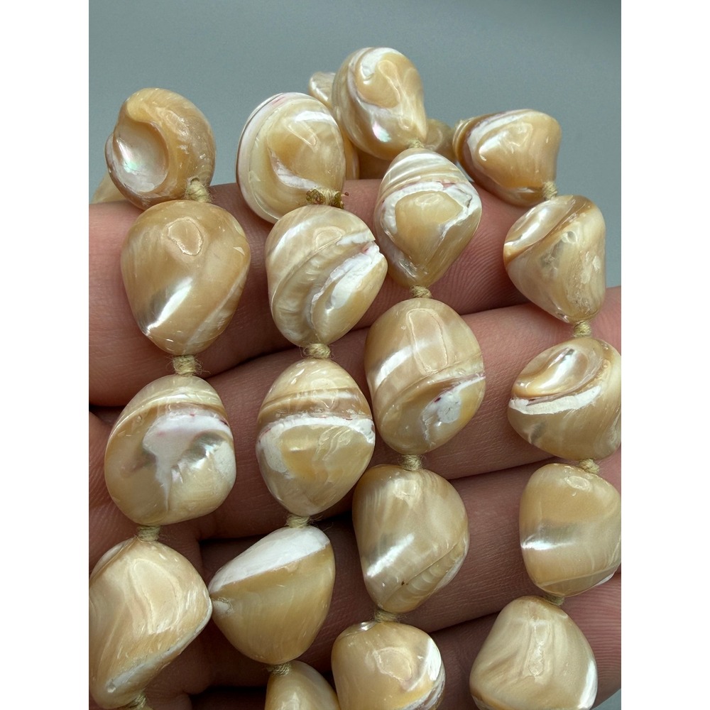 Vintage Natural Shell Bead Necklace Large Nugget Beads Cream Tan 30" Boho #1154